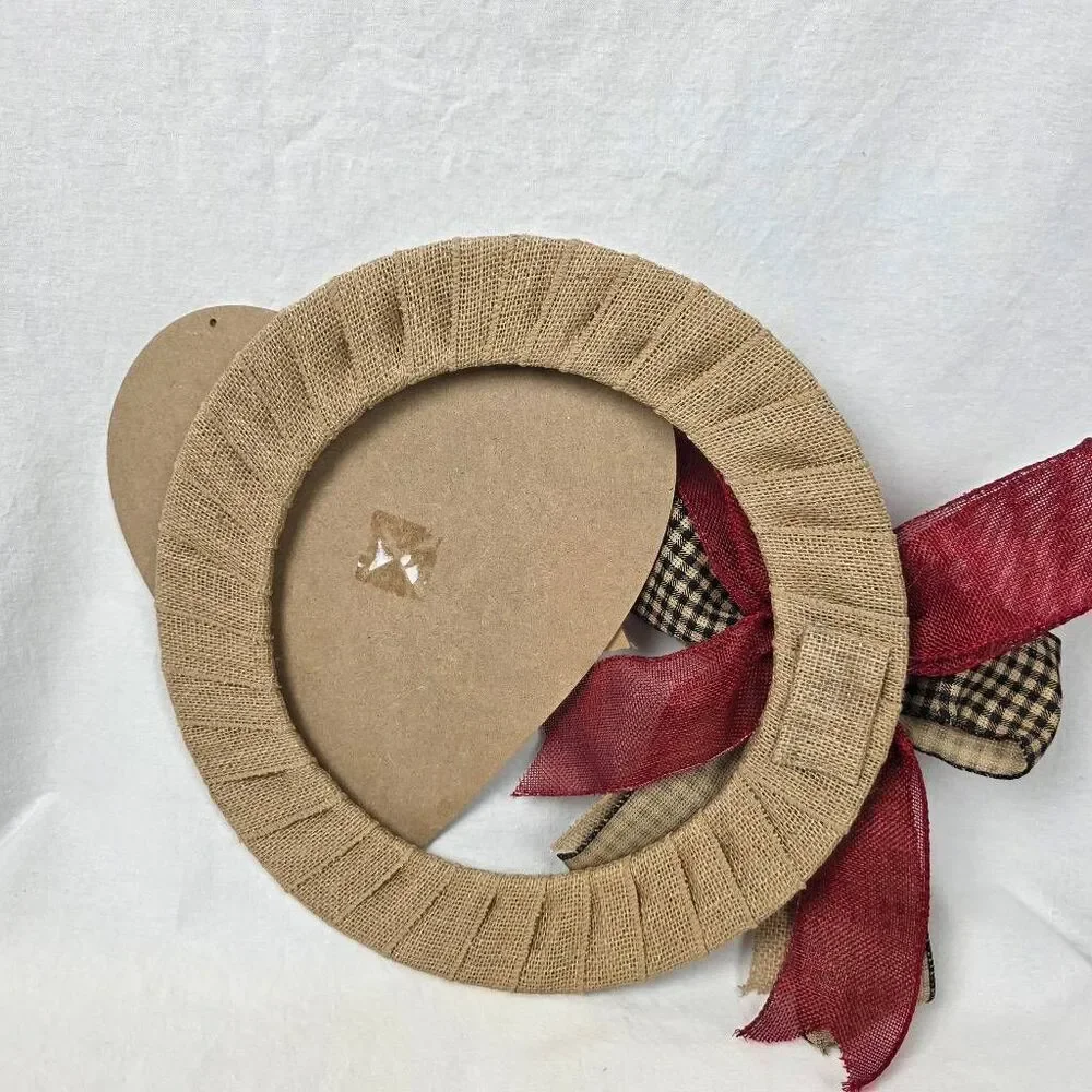 Happy Valentine's Day Heart Sign Burlap Wreath Red Bow Wooden Door Hanger Decor